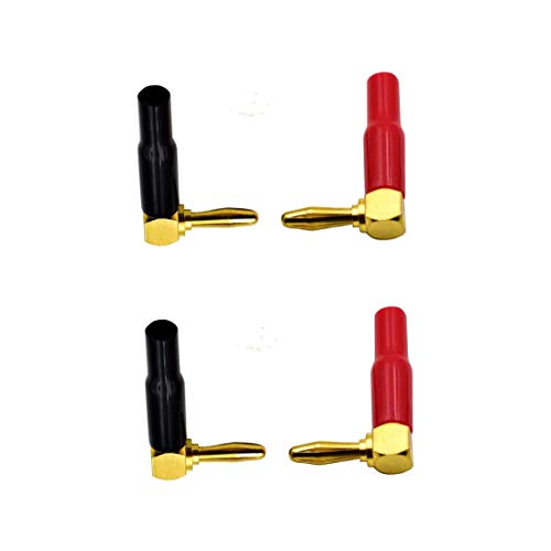 2 Pair 4mm Banana Plugs Screw Type Banana Plug 90 Degree Right Angle Speaker Cable Connector Copper Gold Plated (2 Black + 2 Red)