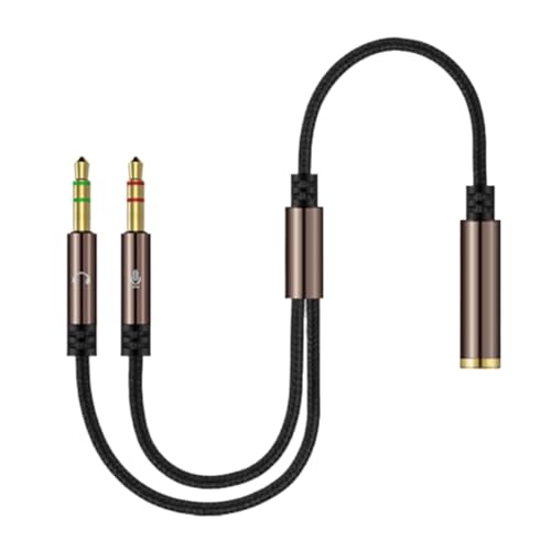 3.5mm Jack Microphone Audio Headset Splitter Nylon Braided 2 Male Audio Mic to 4 Pole Combo Female AUX Adapter Compatible with Computer