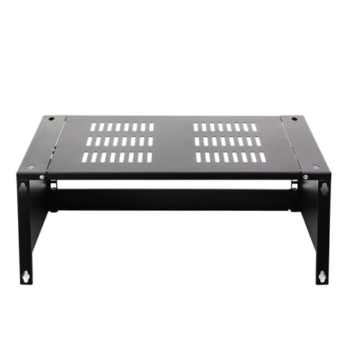 AEONS 4U Wall Mount Reinforced Bracket Network Rack Low Profile Vertical & Horizontal Mounting 19" Patch Panel Bracket for Shallow Server Switch IT Studio Equipment, Vented Top Shelf, Black - style: 4U-HV