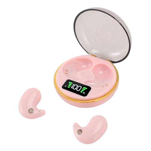 Yunseity Mini Bluetooth Earbuds, in Ear Stereo Earphones with Digital Display Charging Case, Mini for Sleep Work Music (Rose) - color: Rose