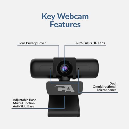 Cyber Acoustics WC-3000 5MP Super HD Webcam | Dual Omnidirectional Mics, Rotating Privacy Shutter, Auto-Focus Lens, Universal Monitor Mount, USB-A Plug-and-Play - size: WC-3000