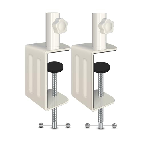 2 Pack Heavy Duty Metal C-Clamp with 1/2 Top Hole | Adjustable White Microphone Desk Mount | Universal Compatible with Mic Stands, Poles & Table Clips | Durable Steel Construction