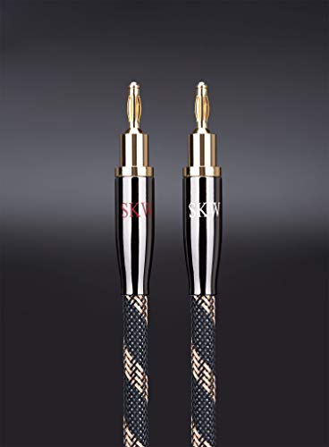 SKW Single Audiophile Speaker Cable,Convertible Banana Spade Gold Plated Connector,Nylon Braid,HiFi Quality Cable(8.2ft/2.5M,1 Cable for 1 Speaker) | 12AWG, 24K Gold-plated Convertible Plugs, 12.8mm Nylon-braid Jacket, Dual-shielded, Ultra-High Purity Cop