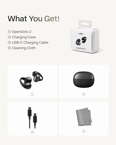 SHOKZ OpenDots 2 Open-Ear Clip-On Earbuds, Black, Dolby Audio, 3 Mics - color: Black