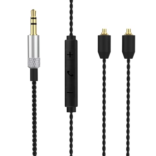 MMCX Cable with Mic Compatible with Shure SE215, SE215 PRO, SE315, SE425, SE425 PRO, SE535, SE846, UE900 Earbuds, 3.5mm Headphone Cable with Volume (Black)