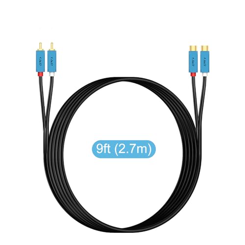 J&D 2 RCA Extension Cable, Gold Plated 2 RCA Male to Female Stereo Audio Extension Cable with Heavy Duty Aluminum Alloy Shell, 9 Feet - size: 9 Feet