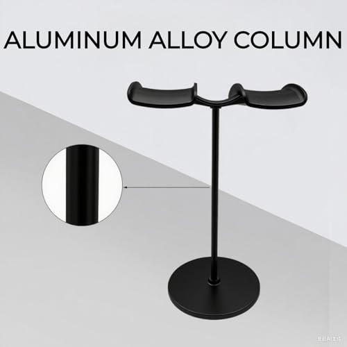 Dual Headphone Stand for Desk | Stable, Portable, Space Saving, Multi Headphone Holder, Home, Office, Desktop, Gaming Setup - color: Black
