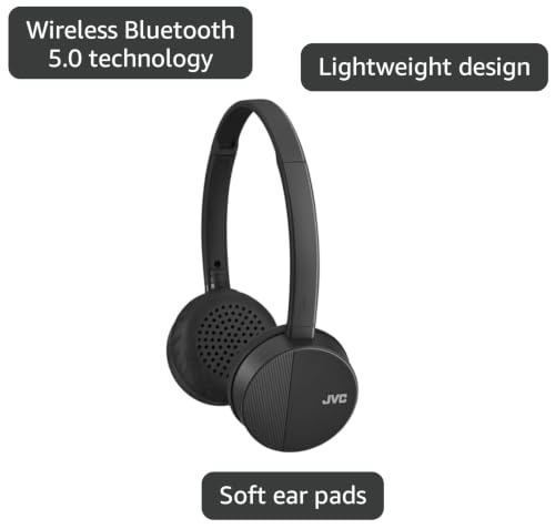 JVC HA-S23W Wireless Headphones - On Ear Bluetooth Headphones, Foldable Flat Design, 17-Hour Long Battery Life (Black) - color: Black