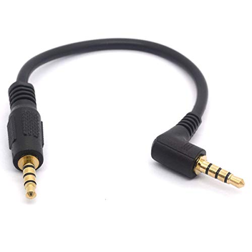 Short 3.5mm TRRS Audio Cable, Gold Plated 90 Degree 3.5 Male to 3.5mm Male Stereo Jack Plug 4-Pole Connector for Car Aux (Male to Male)
