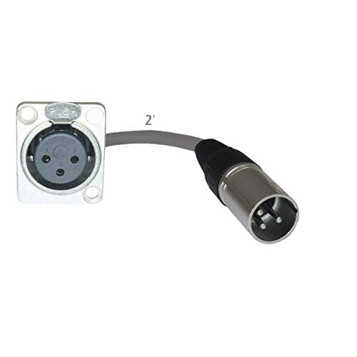 2ft Pigtail: XLR Female Panel Mount to XLR Male Plug (Gray) - color: Gray