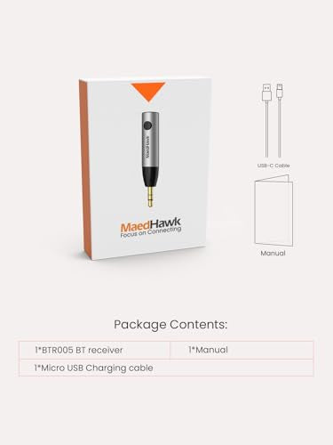 MaedHawk Bluetooth 5.4 Aux Receiver for Car | Turns AUX Car Stereos, Speakers, and Wired Headphones into Bluetooth Audio Receivers, Not a transmitter. - color: Silver