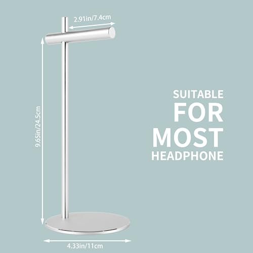 Aluminum Alloy Headphone Stand for Desk with Non-Slip Base - Universal Headset Stand Compatible with Over-Ear, On-Ear and Neckband Headphones (Silver) - color: Silver