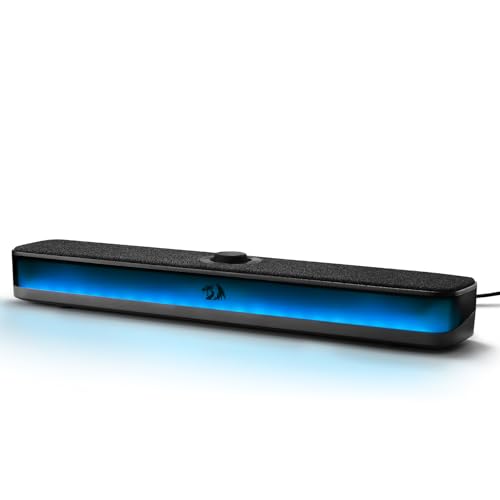 Redragon GS515 RGB Desktop Soundbar, 2.0 Stereo Enhanced Sound, BT 5.3 | 6 Dynamic Lighting Effects, Wireless & Wired Connectivity, Compact Design,Plug & Play USB Powered PC Gaming Speaker - color: Black