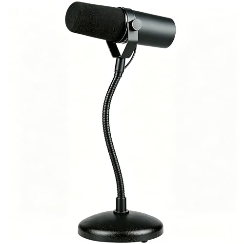 Heavy-Duty Round Weighted Base Desktop Microphone Stand with Flexible Gooseneck & 3/8" to 5/8" Adapter for Podcast, Studio, Classroom, Church (7.1" Base, Black)