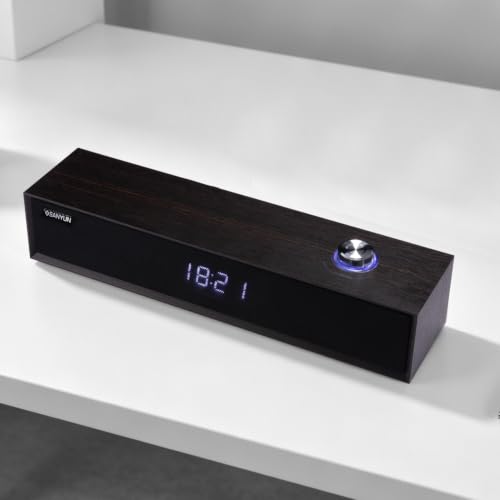 Sanyun SW012 Desktop PC Soundbar, USB-C for Power and Audio & Bluetooth 5.4 | Music & Conference Modes, MDF Wood Cabinet with Clock Display, Built-in 16bit DAC, Clear balanced sound, Plug and Play, Black - color: Black