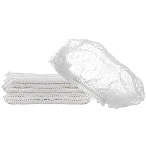 100 Pcs Disposable Nonwoven Bouffant Caps 21 Inch Hair Net Elastic Cap Hair Cover Hats for Beauty Salon Hospital Spa Catering Dust-free Workspace(White) - color: White