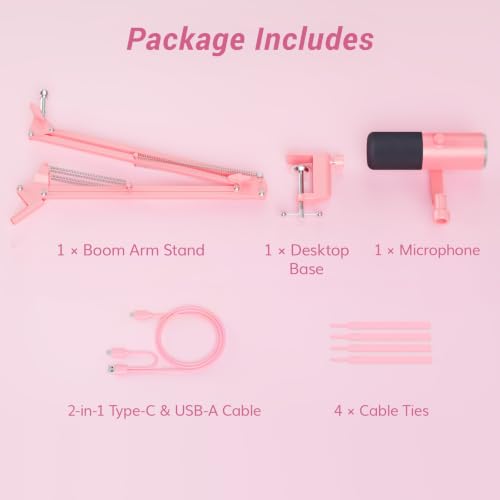 TONOR Dynamic Gaming Microphone XLR/USB Mic with AI Noise Cancellation - color: Pink