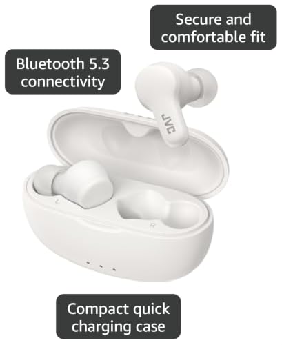 JVC Gumy HAA7T2W True Wireless Earbuds, White | Bluetooth 5.3, 24-Hour Playback, IPX4 Water Resistant, XS/S/M/L Earpieces, Built-in Mic - color: White