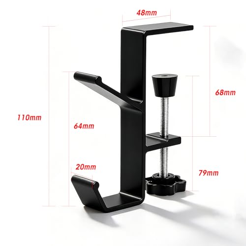 2 Pcs Headphone Holder for Desk, Double Hook Desk Hook, Bag Holder with Clamp for Table Desk Under Counter, Black - color: Black