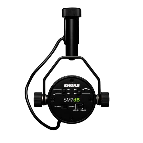 Shure SM7dB Dynamic Vocal Mic with Preamp for Streaming - Black | Dynamic vocal mic with built-in preamp for streaming, podcasting and recording; warm smooth sound, rugged build - style: SM7dB