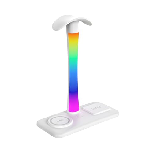 Headphone Stand with Wireless Charger,Gaming Headset Stand with RGB Light Mode,for iPhone17/16/15/14,Gifts for Gamers & Music Lover (White) - color: White