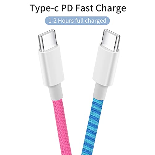 2packs Braided USB C Earphones, Colorful Earbuds, in Ear Headphones with Mic + USB C PD Charging Cables 2 Hours Full Charged