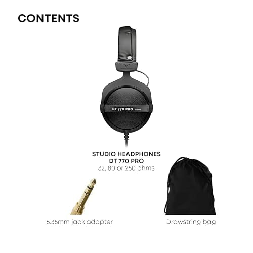 beyerdynamic DT 770 PRO, Wired Headphones, 3m Coiled Cable, Black with Gray Ear Pads - color: Gray, size: 250 OHM