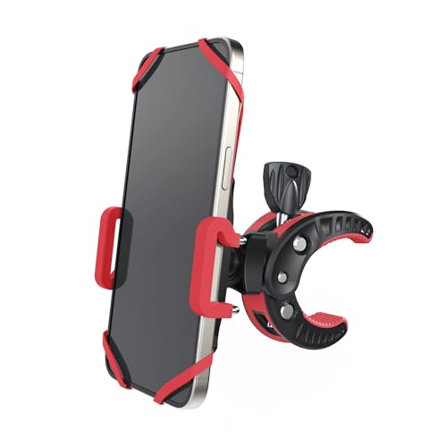Crescendo CR-30 SlimClip Mic Stand Phone Holder, iPhone Clamp Mount, Pole Phone Mount, Microphone, Music or Drum Stand, Mic/Phone Clip - for iPhone, Samsung Galaxy, Pixel, Any Smartphone (Red) - color: Red