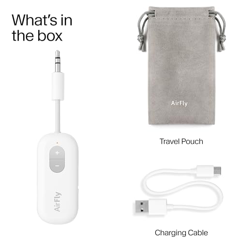 Twelve South AirFly SE, Wireless Audio Transmitter Adapter, Cool White | Bluetooth Adapter for AirPods/Headphones, 20+ Hr Battery, Works with 3.5mm aux Jacks on Airplanes, TVs, Gym Equipment, Travel - color: Cool White, style: AirFly SE