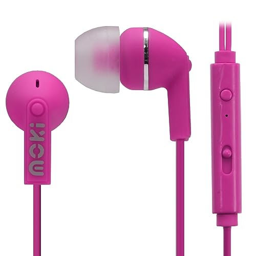 MOKI Noise Isolation + Mic Earbuds - Pink - color: safety pink