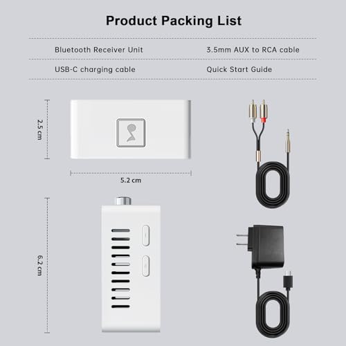 Bluetooth Receiver for Stereo, RCA & 3.5mm AUX, Wireless HiFi Adapter