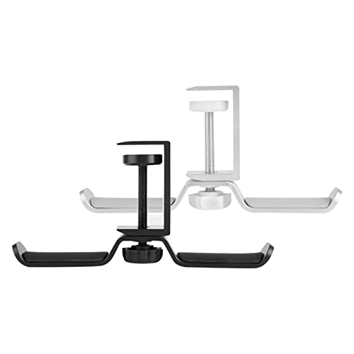 Headset Holder PC Gaming Headphone Stand, Under Desk Dual Headset Hanger Hook Holder with Adjustable and Rotating Arm Clamp, Built in Cable Clip Organizer Headphone Stands (Color : Black)