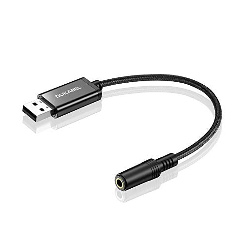 USB Headphone Adapter, DUKABEL External Sound Card for PC, PS4, PS5-25CM | TRRS-Mic Supported, DAC Chip, 16bit/48KHz, Compatible with Windows, PC, Laptop, Mac, Linux, Desktops, PS4, PS5 - size: 9.8 inch / 25 cm