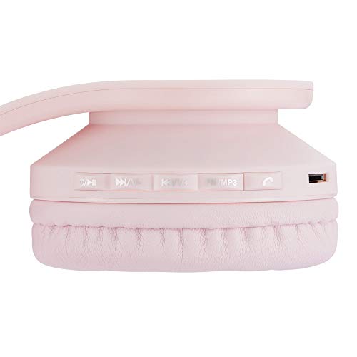 PowerLocus Bluetooth Headphones for Kids, Wireless Foldable Headphones Over Ear, Headphone with Microphone, 85DB Volume Limit, Wireless and Wired Headset with Micro SD, FM for Cellphones, Tablets, PC - color: Pink