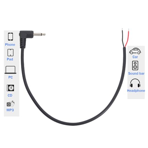 10PCS 3.5mm 1/8" TS Mono Right Angle Male Plug to 2Wire Pigtail Cable | 25cm Length,TS 2Pole,for Headphone Headset Earphone DIY Repair Replacement - style: 3.5mm TS Mono Right Angle Male