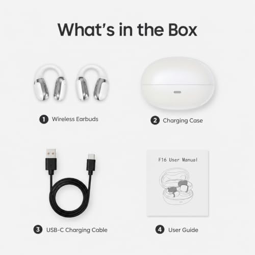 Open Ear Clip-On Earbuds, Bluetooth 5.4 Wireless Headphones IP65 Waterproof Lightweight 16H Playtime Touch Control Earphones Comfort Design for Small Ears&Glasses - color: White