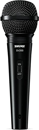 Shure SV200-WA Multipurpose Cardioid Dynamic Vocal Microphone with Dent Resistant Ball Grille, On/Off Switch, 15' XLR-to-1/4" Cable, Mic Clip and Zippered Bag