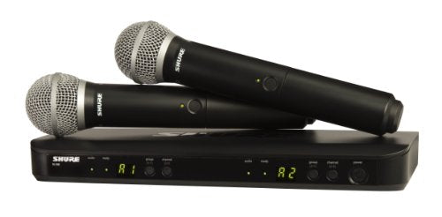 Shure BLX288/PG58 UHF Wireless Microphone System - Perfect for Church, Karaoke, Vocals - 14-Hour Battery Life, 300 ft Range | Includes (2) PG58 Handheld Vocal Mics, Dual Channel Receiver | H8 Band - style: H8 Band (518-542 MHz)