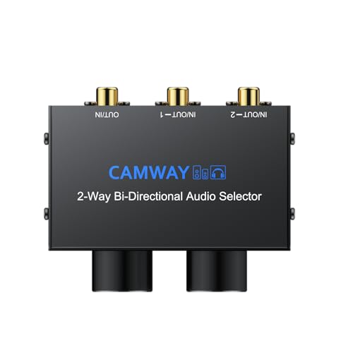 CAMWAY 2X1,1X2 RCA Switcher - RCA L/R and Aux 3.5mm Bi-Directional Stereo Audio Selector Box, Portable with Volume/Off Knob,Professional Audio Splitter for Multiple Audio Source