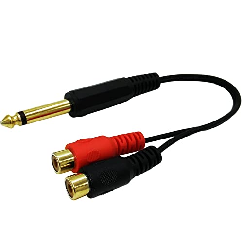 6.35mm to 2RCA Cable, Gold Plated 6.35mm 1/4 inch Mono TS Male to 2 Dual RCA Female Plug Y Splitter Adapter Cable - 8 Inch (6.35 M/2RCA FM) - color: 6.35 M/2RCA FM