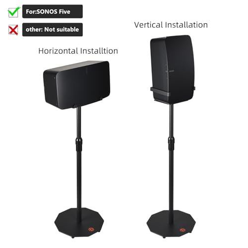 Dual Orientation Floor Stand for Sonos Five | Vertical or Horizontal Speaker Mount | Height Adjustable (25.6” - 40.2”) | Heavy Duty 6mm Steel, 44lb Load Capacity