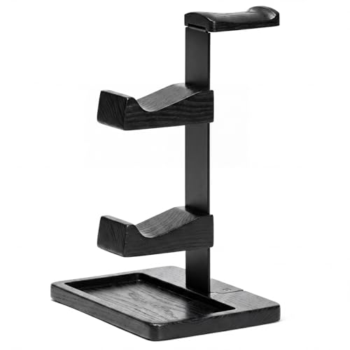 Solid Wood Controller Holder and Headphone Stand, Controller Stand for Desk | Dual Gaming Controller Organizer Rack, Fits Xbox, PS4, PS5, Gamepad, Headset Holder for Son, Husband, Boyfriend-Black
