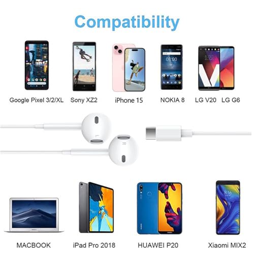 2 Pack USB C Headphones for iPhone 17/16/15, iPad, Mac for Most USB C Jack | Type C Earbuds Wired Earbuds with Mic & Remote Control Earphones, Compatible with iPhone 17/16/15, iPad and Most USB C Jack