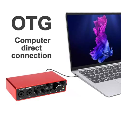 USB Audio Interface for Computer Recording Music(Red), 2 Channel Guitar Audio Interface, 32Bit/192kHz Podcasting Streaming with 48V Phantom Power