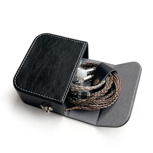 Earplug box, PU leather box for in ear headphones, portable protective case for wired headphones, storage bag for headphone accessories (black)