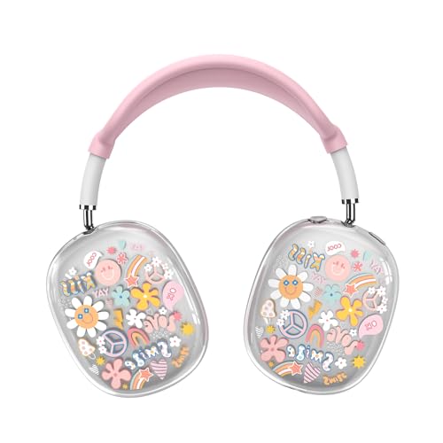 for Apple AirPods Max,Clear Flower Soft TPU Case for Women Girly,Pink | Ear Pad Case Cover/Ear Cups Cover/Headband Cover for AirPods Max Headphones (2024/2020)Transparent AirPod Max (USB-C) - color: Smile doodle