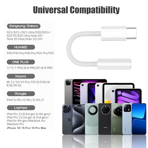 Fidioto Black & White 4 Pack USB-C to 3.5mm Jack Adapter | Aux to USB C Adapter for Headphones Cable, Compatible with iPhone 17/16 Pro Max/16 Pro/16 - color: Black&White, size: 4 Pack