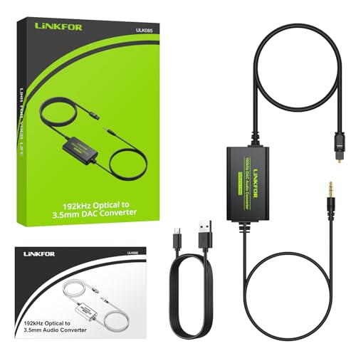 LiNKFOR 192kHz DAC Converter SPDIF to 3.5mm AUX Digital to Analog Audio Converter Optical Toslink to 3.5mm Audio Adapter with Optical Cable for HDTV Blu Ray DVD Amps - style: SPDIF to 3.5mm Converter