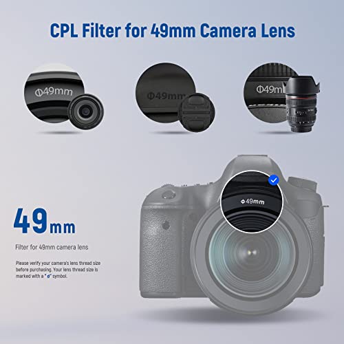 Neewer 49mm Polarizing Filter 30 Layer Multi Resistant Nano Coatings Circular Polarising Filter(CPL) Reduce Glare/Enhance Contrast/Ultra Slim/Reduces Reflection/HD Optical Glass Polarizer Filter - size: 49mm