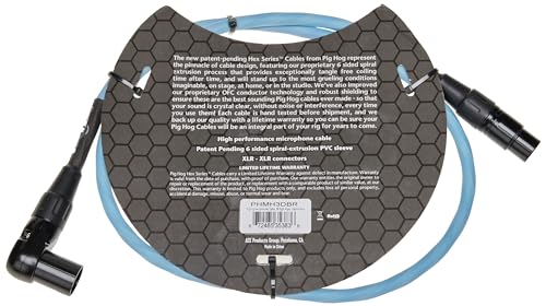 Pig Hog PHMH3DBR Hex Series, 3ft Right Angle Mic Cable, Daphne Blue